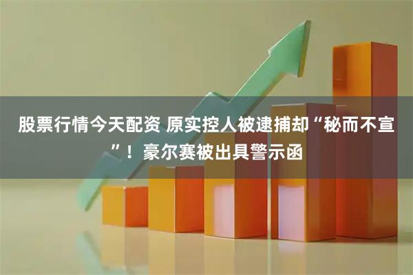 股票行情今天配资 原实控人被逮捕却“秘而不宣”！豪尔赛被出具警示函